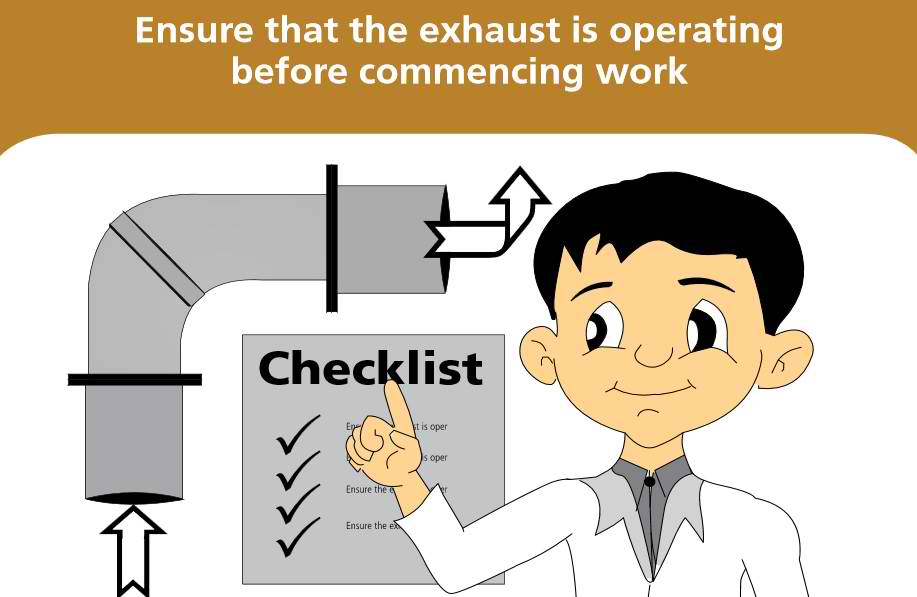 Ensure that the exhaust is operating before commencing work